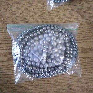 4PC NWOT Gunmetal Gray Silver Bead Necklace Bundle 3 Necklaces & 1 Pair Earrings